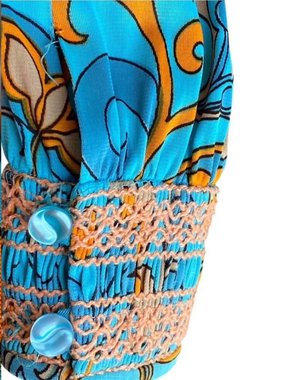 Vintage Dress Small Fall Saks Fifth Avenue 60s Crochet Boho 70s Retro Paisley - Picture 7 of 16